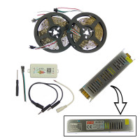 Комплект управляемой светодиодной ленты с блютуз звукоактивным контроллером SPI WS2811 SMD 5050 RGB (Многоцветная) 30 led/m - 10м