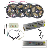 Комплект управляемой светодиодной ленты с блютуз звукоактивным контроллером SPI WS2811 SMD 5050 RGB (Многоцветная) 30 led/m - 20м