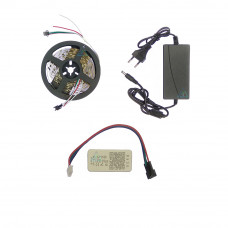 Комплект управляемой светодиодной ленты с блютуз контроллером SPI WS2811 SMD 5050 RGB (Многоцветная) 30 led/m - 5м